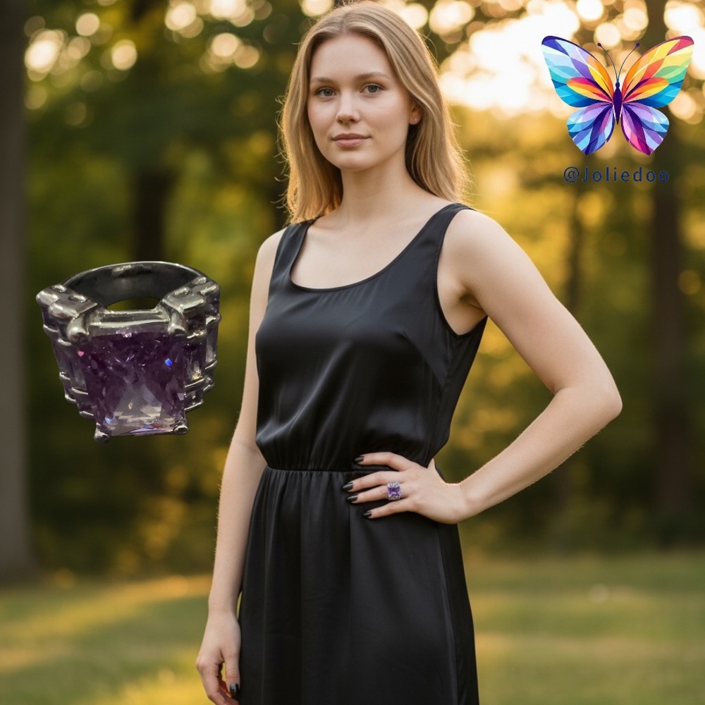 Elegant Purple Amethyst Stone Ring 925 Silver EUC